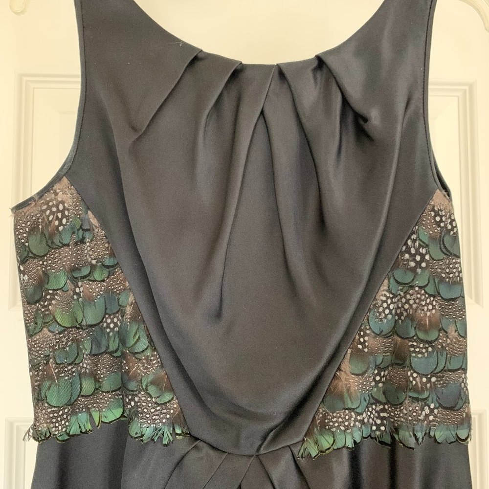 Marc Carmen Valvo Black Peacock Feather Silk Satin Midi Dress 12